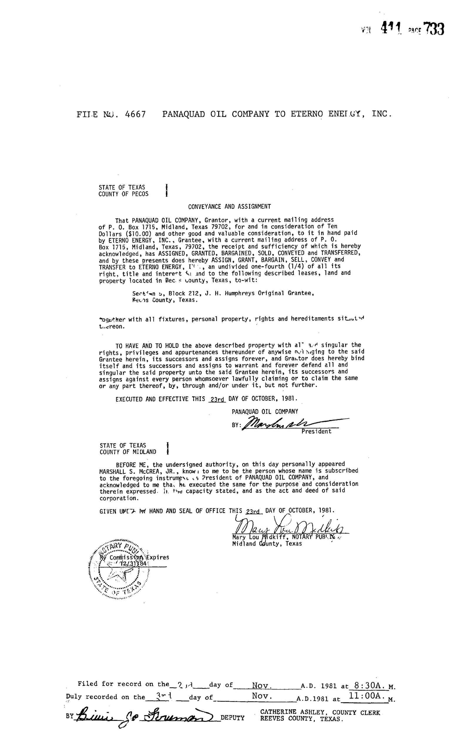 Panaquad Oil Company - Recorded Convey&Assn (Doc #47048054)